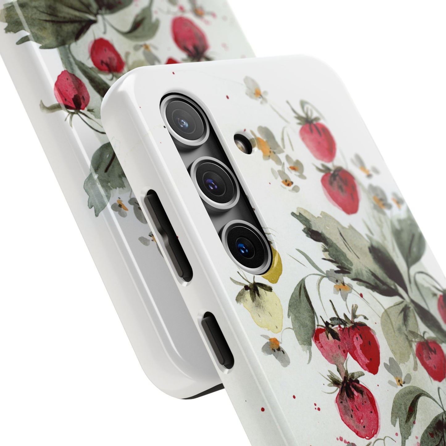 Floral Strawberry Tough Phone Case - Stylish Protection for Nature Lovers
