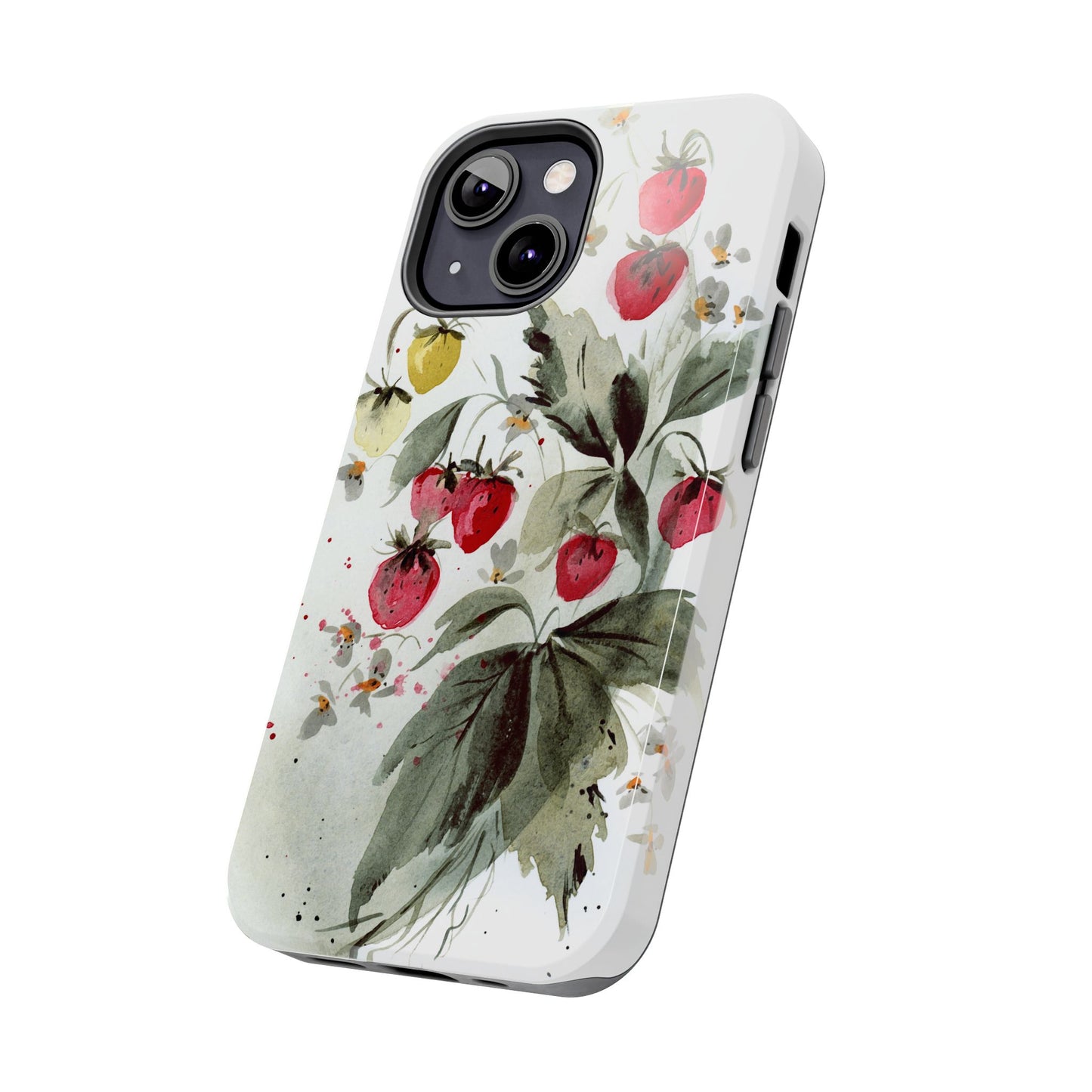 Floral Strawberry Tough Phone Case - Stylish Protection for Nature Lovers
