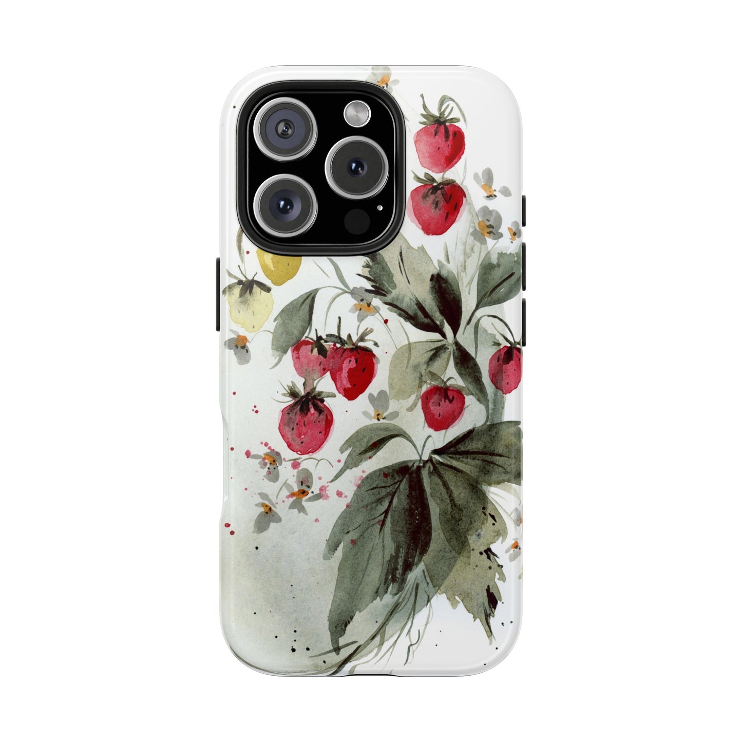 Floral Strawberry Tough Phone Case - Stylish Protection for Nature Lovers