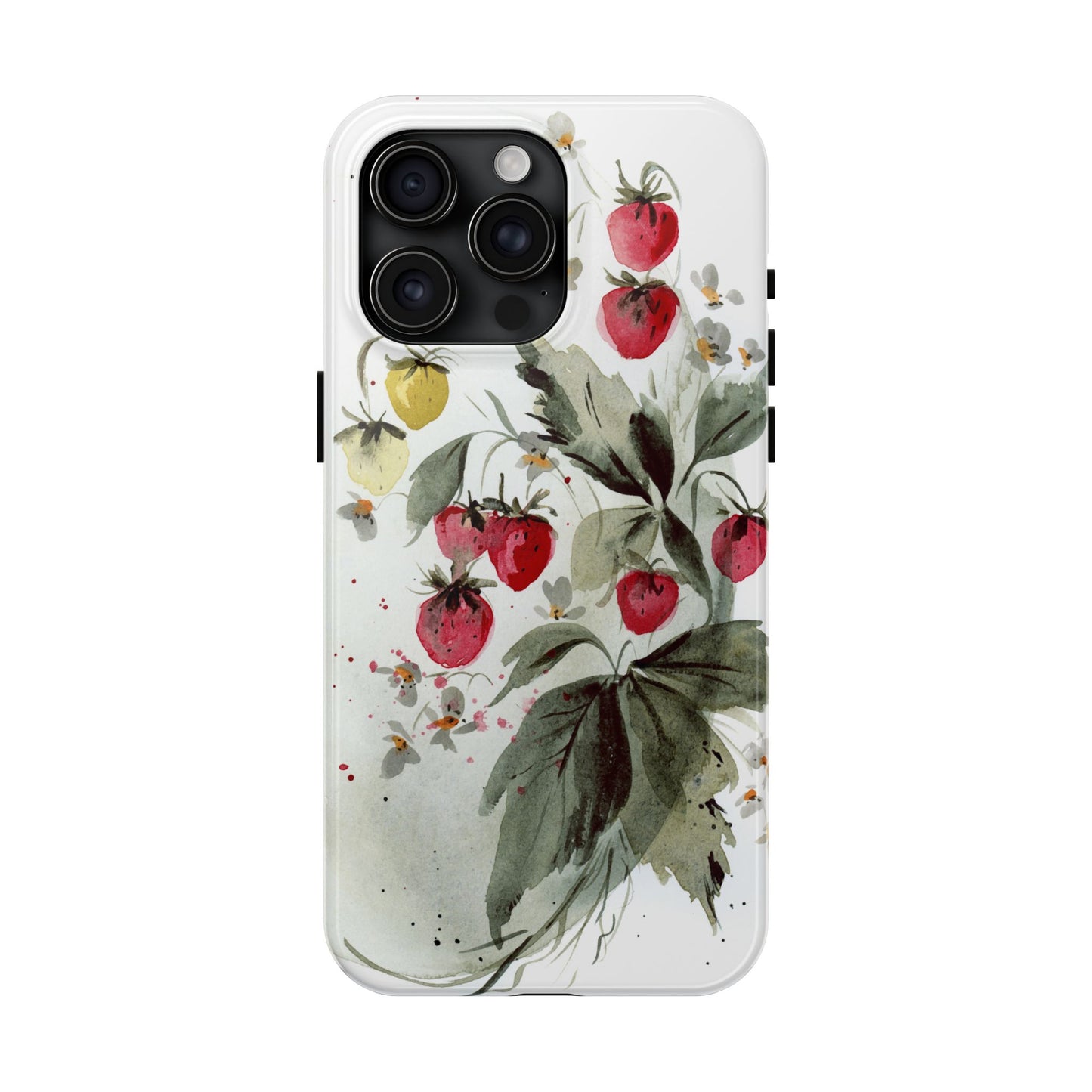 Floral Strawberry Tough Phone Case - Stylish Protection for Nature Lovers