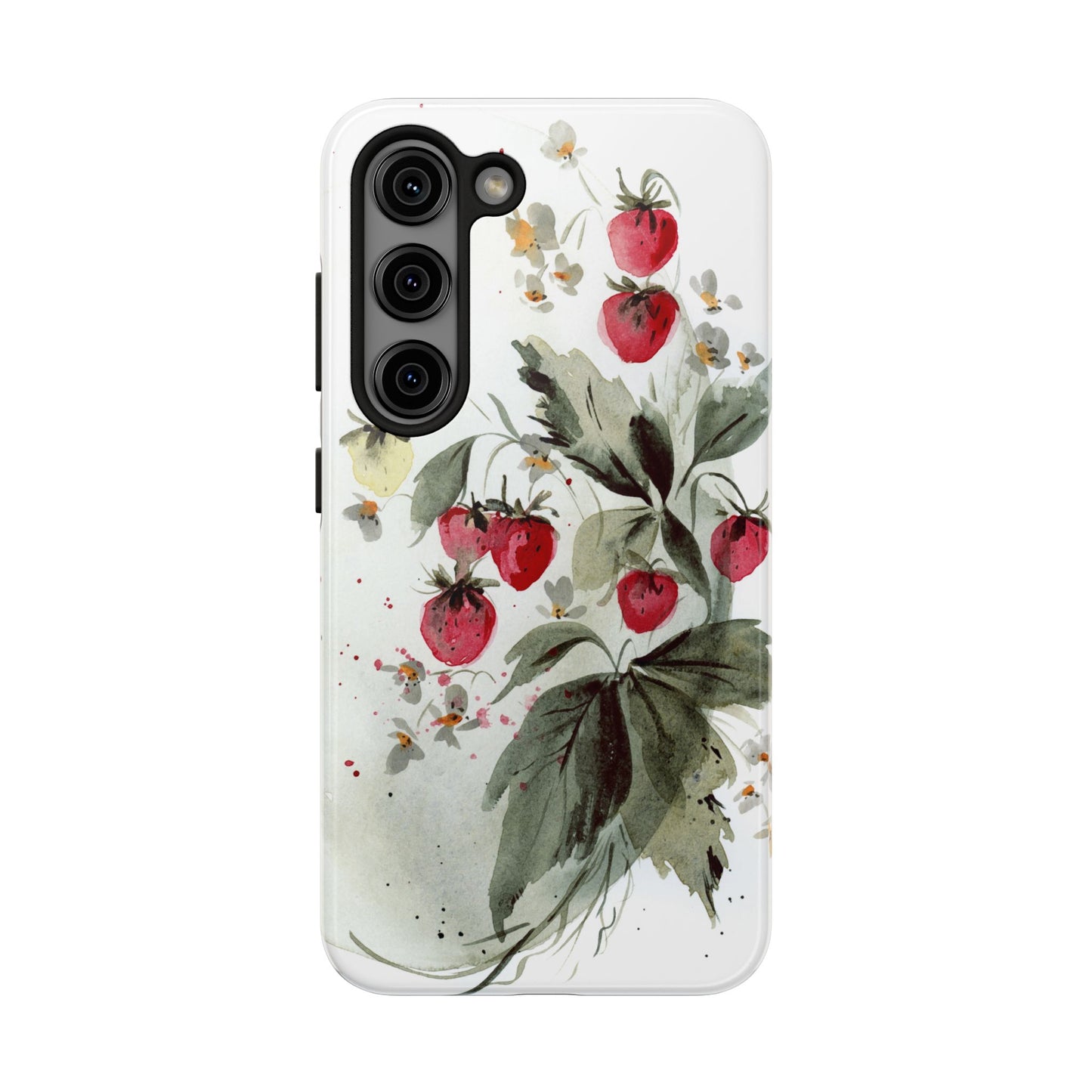 Floral Strawberry Tough Phone Case - Stylish Protection for Nature Lovers