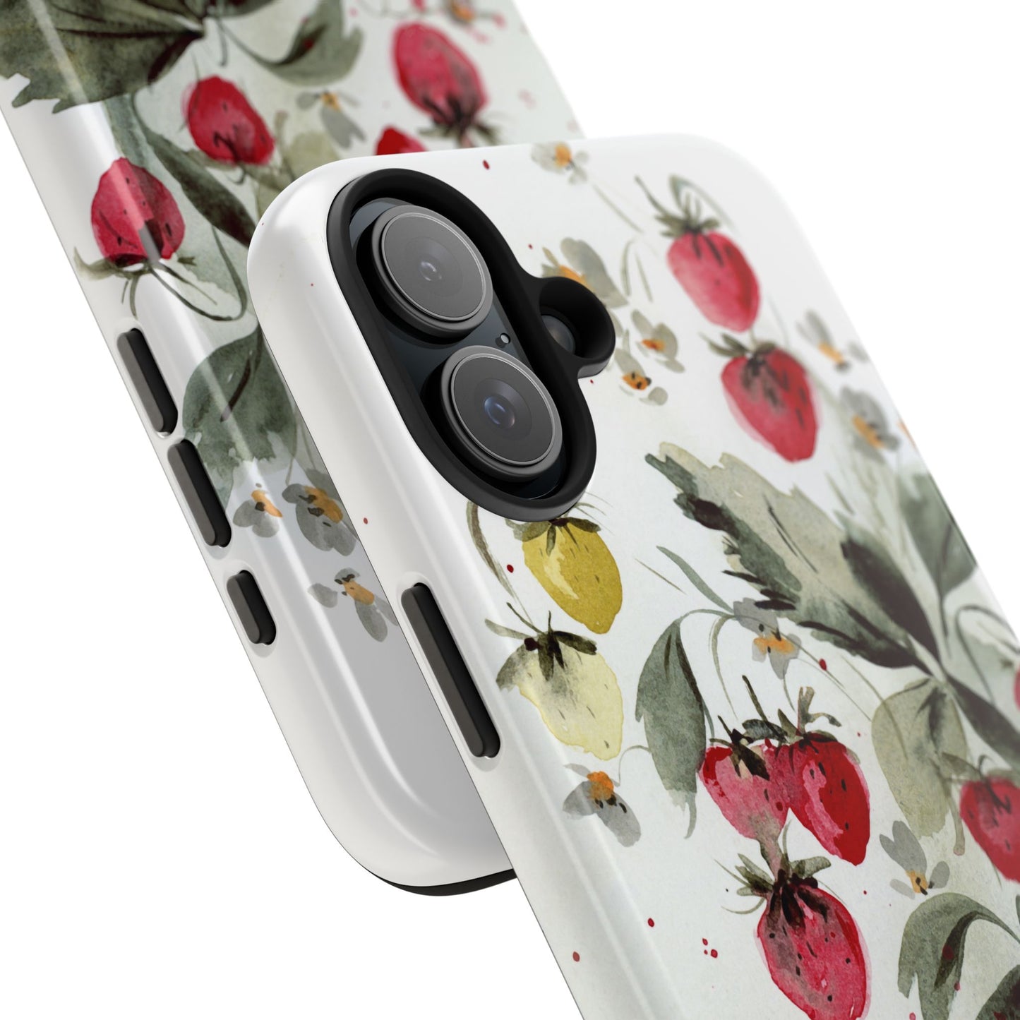Floral Strawberry Tough Phone Case - Stylish Protection for Nature Lovers
