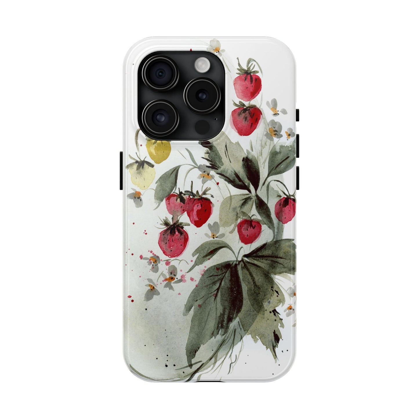 Floral Strawberry Tough Phone Case - Stylish Protection for Nature Lovers