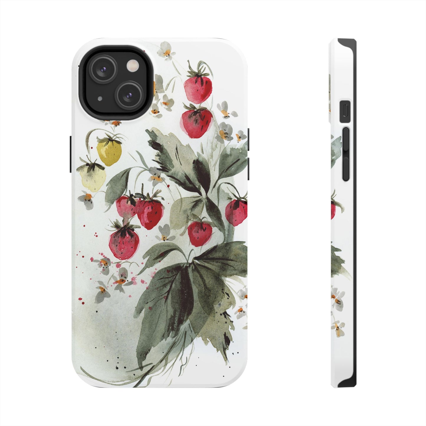 Floral Strawberry Tough Phone Case - Stylish Protection for Nature Lovers