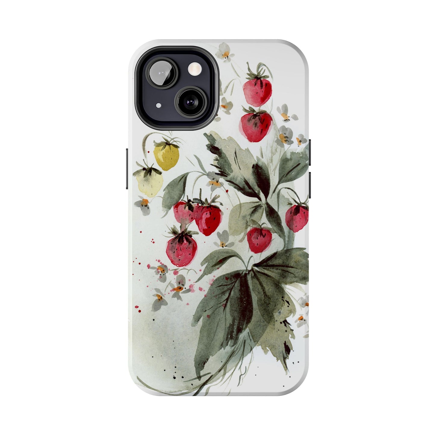 Floral Strawberry Tough Phone Case - Stylish Protection for Nature Lovers
