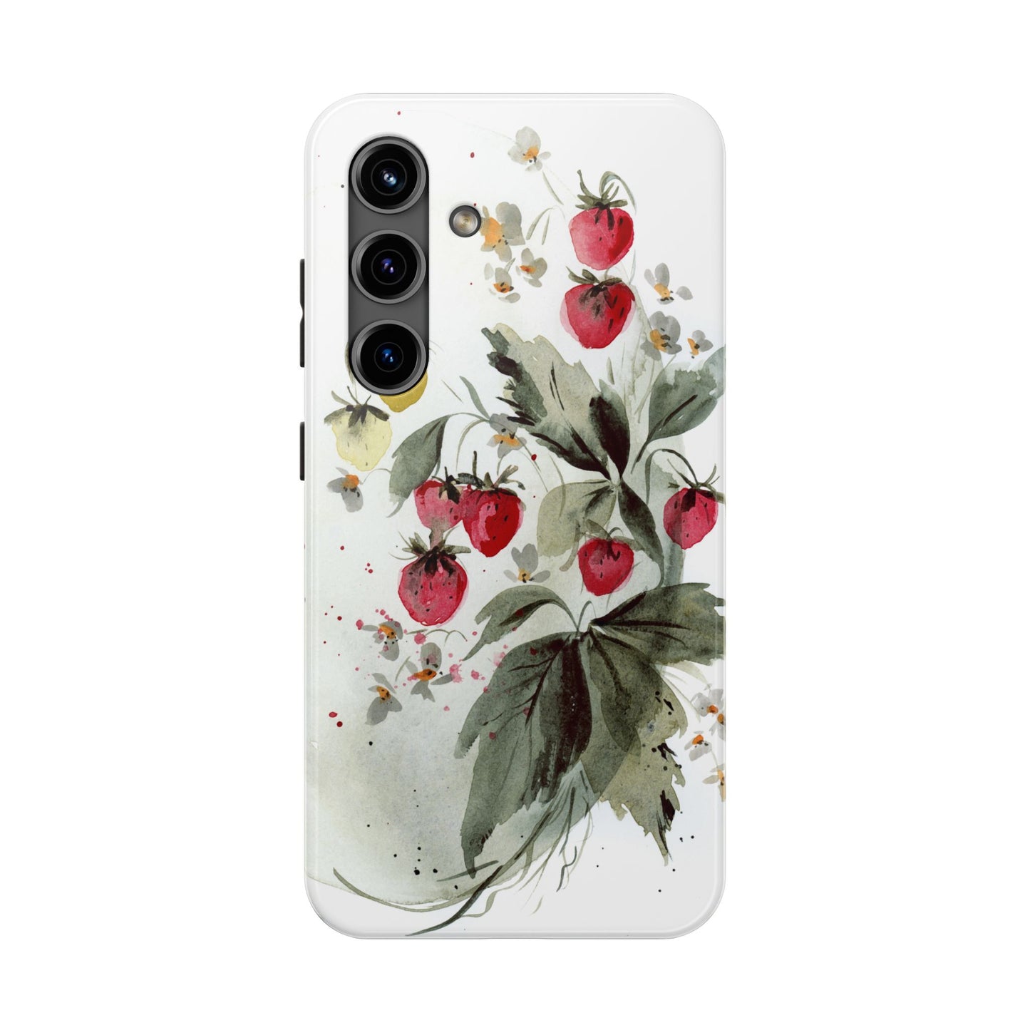 Floral Strawberry Tough Phone Case - Stylish Protection for Nature Lovers