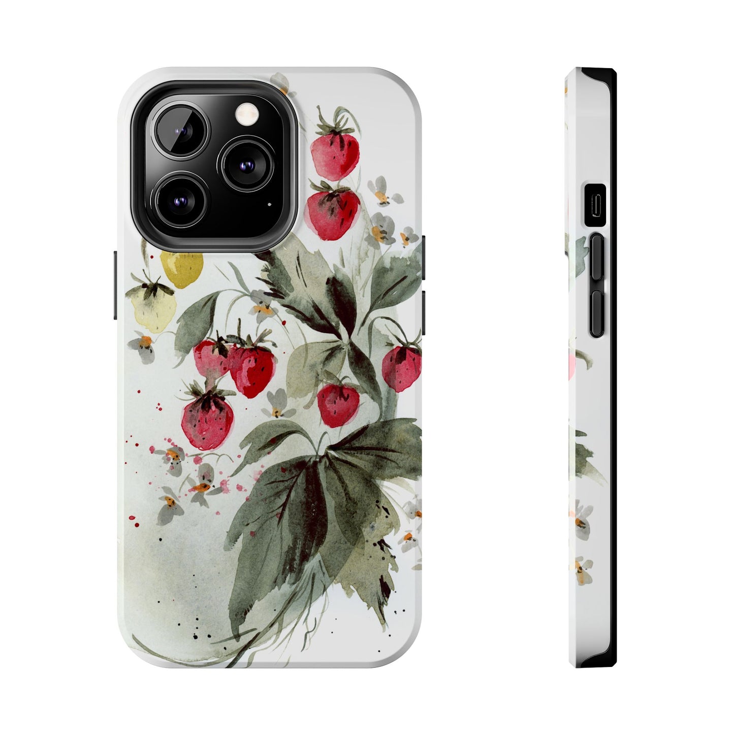 Floral Strawberry Tough Phone Case - Stylish Protection for Nature Lovers
