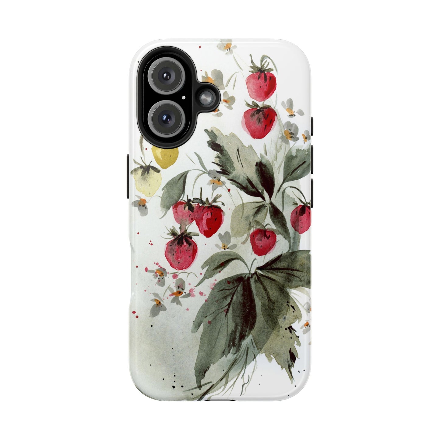 Floral Strawberry Tough Phone Case - Stylish Protection for Nature Lovers