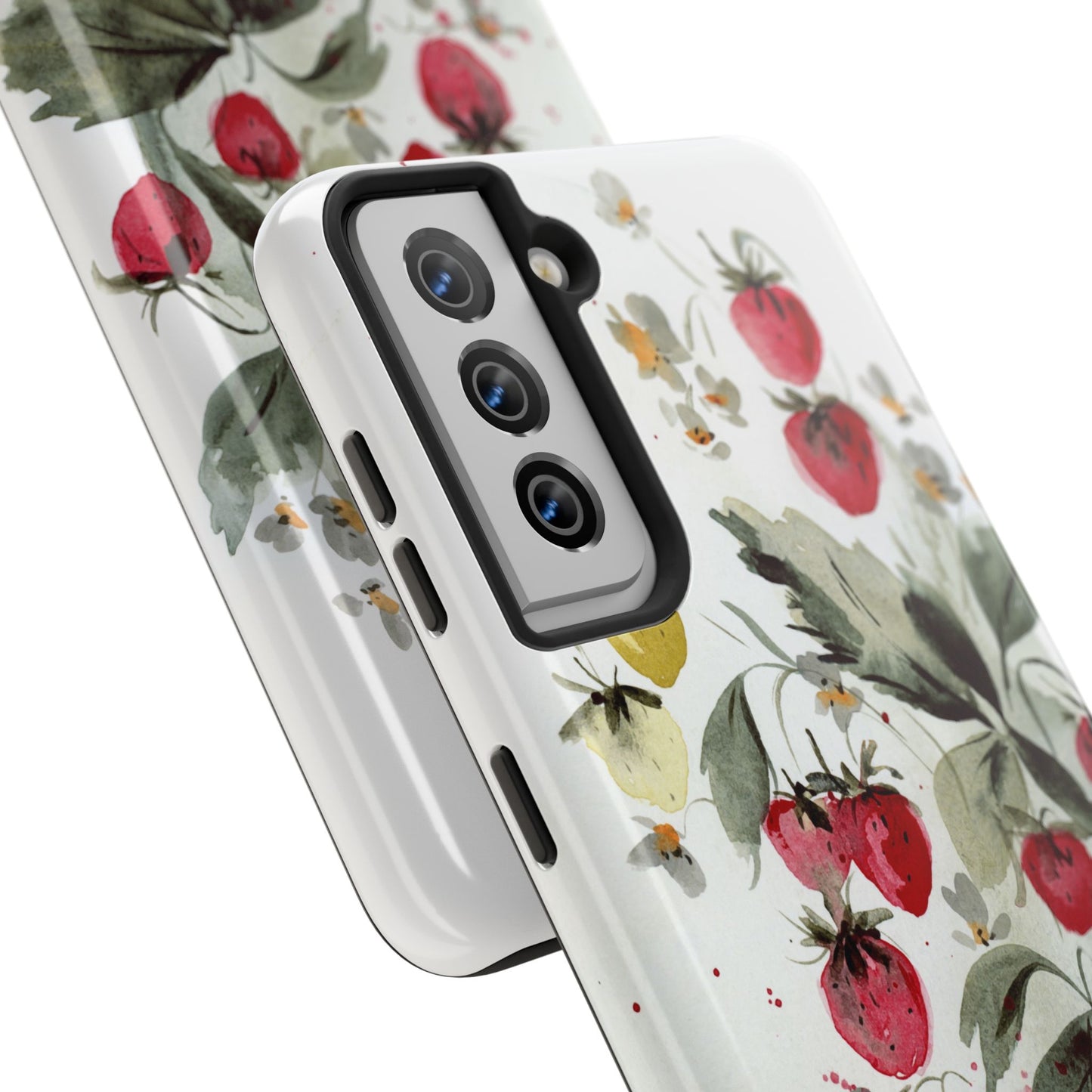 Floral Strawberry Tough Phone Case - Stylish Protection for Nature Lovers