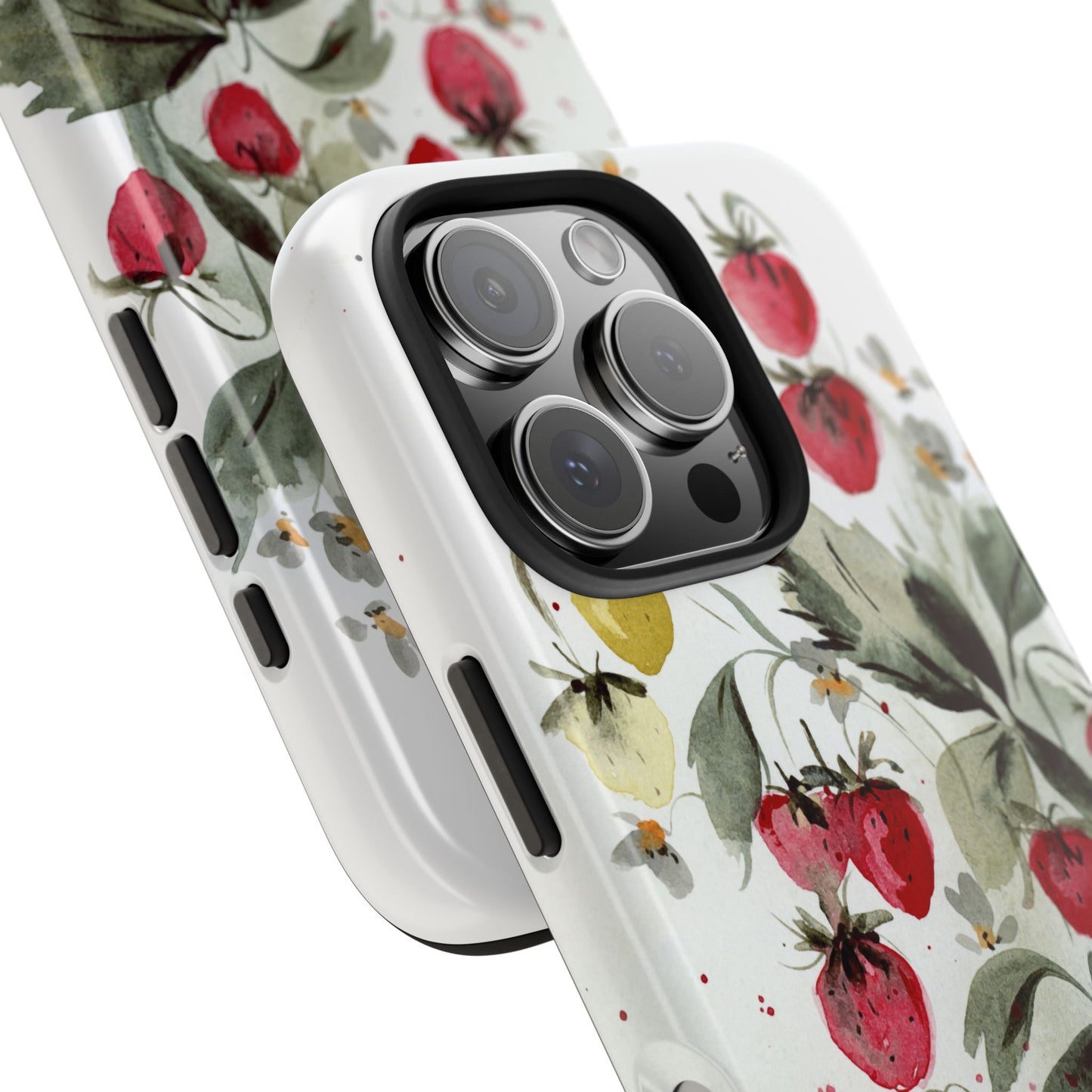 Floral Strawberry Tough Phone Case - Stylish Protection for Nature Lovers