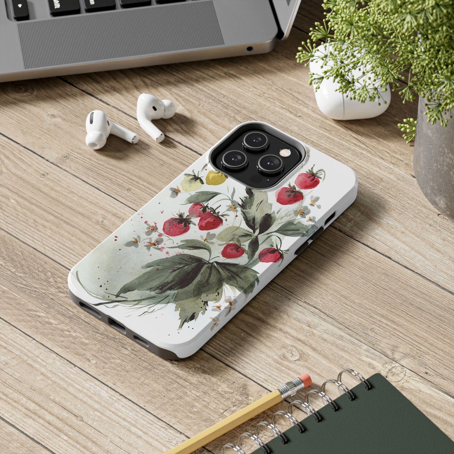 Floral Strawberry Tough Phone Case - Stylish Protection for Nature Lovers