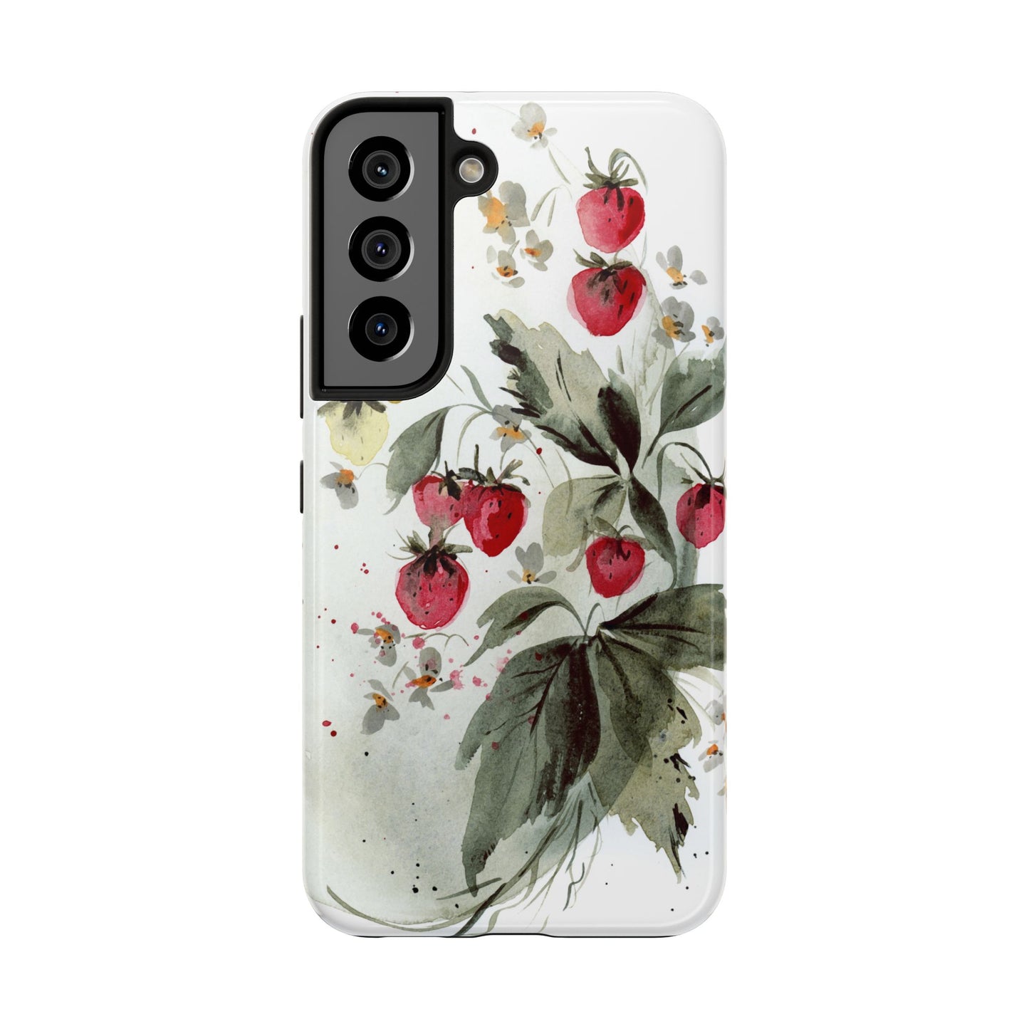 Floral Strawberry Tough Phone Case - Stylish Protection for Nature Lovers
