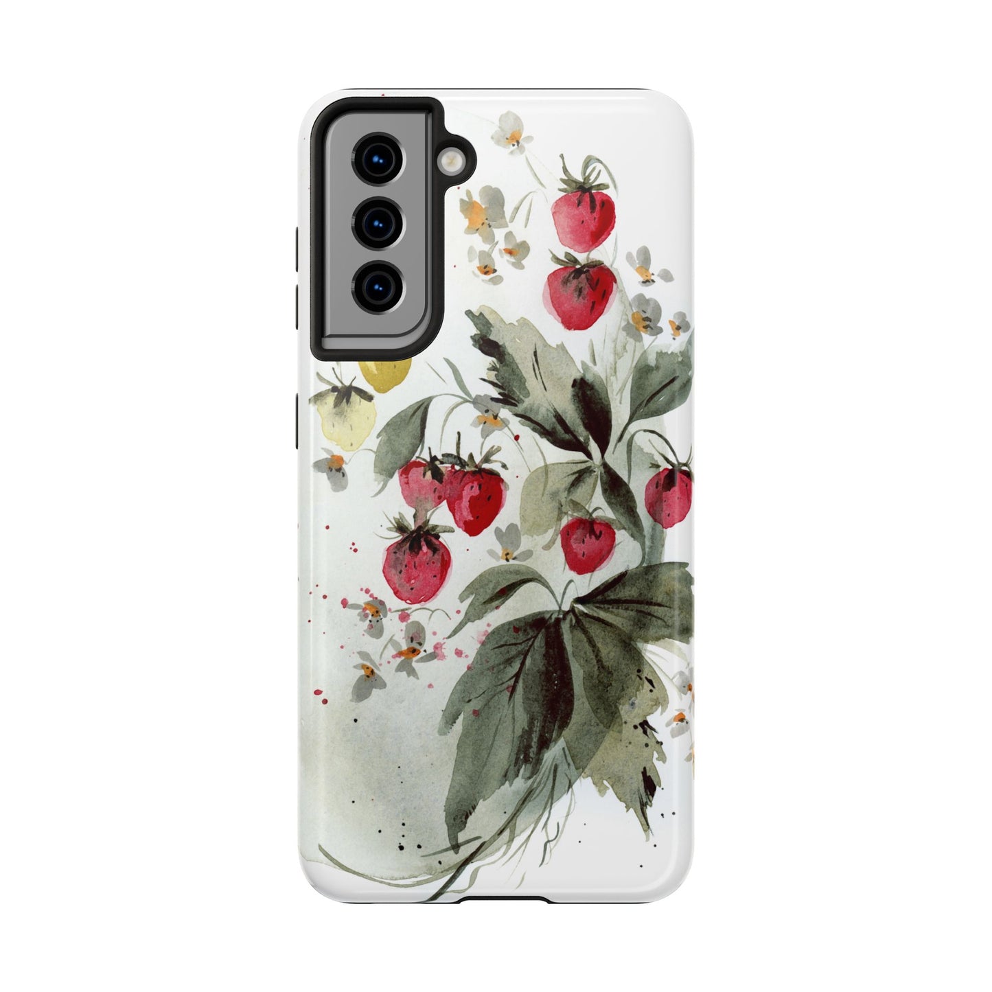 Floral Strawberry Tough Phone Case - Stylish Protection for Nature Lovers