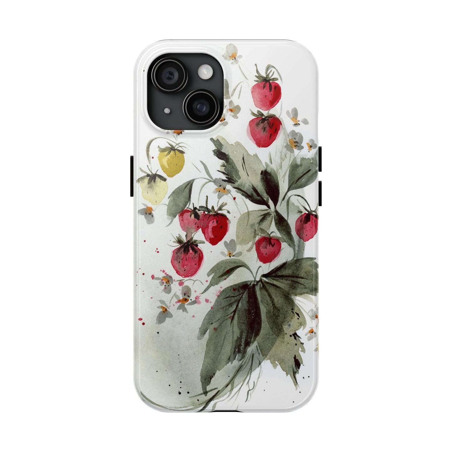 Floral Strawberry Tough Phone Case - Stylish Protection for Nature Lovers