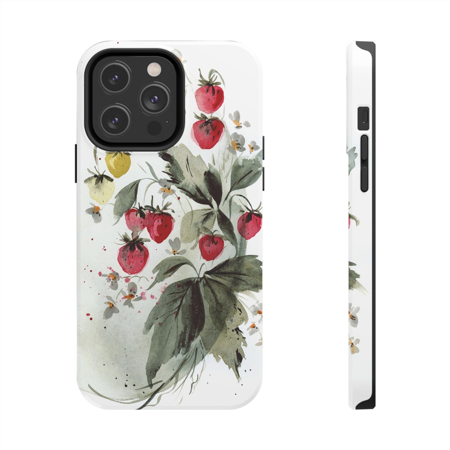 Floral Strawberry Tough Phone Case - Stylish Protection for Nature Lovers