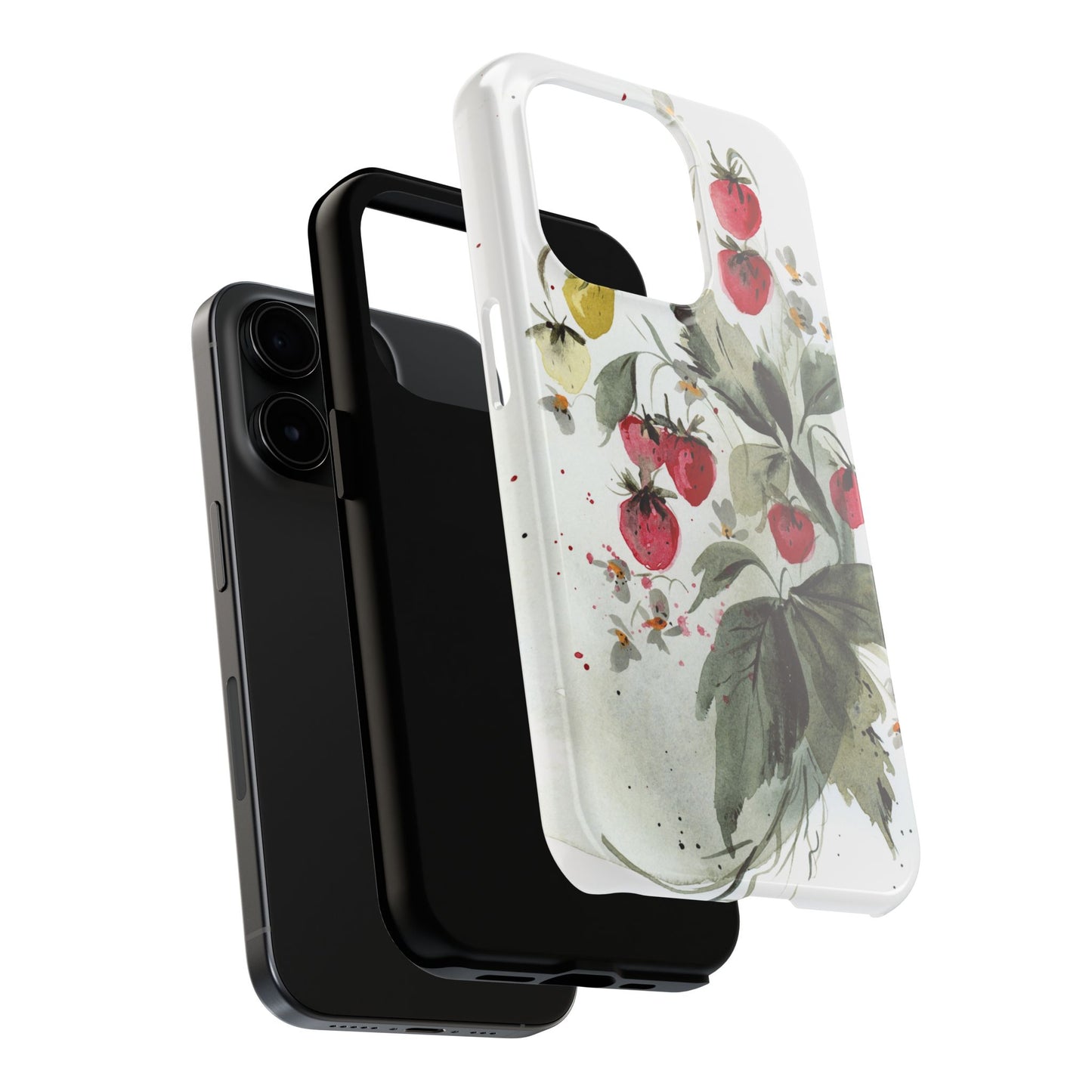 Floral Strawberry Tough Phone Case - Stylish Protection for Nature Lovers