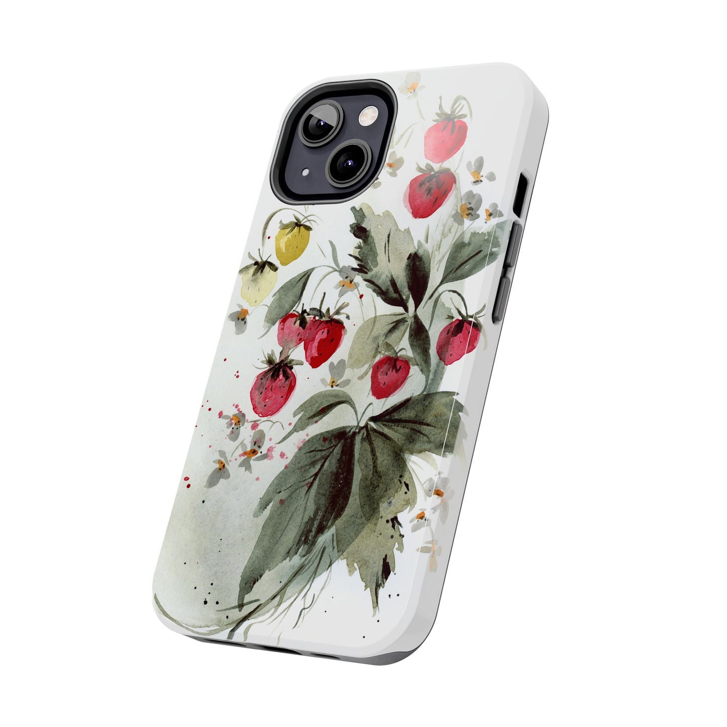 Floral Strawberry Tough Phone Case - Stylish Protection for Nature Lovers