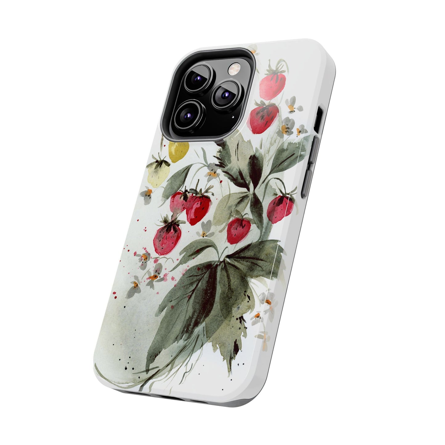 Floral Strawberry Tough Phone Case - Stylish Protection for Nature Lovers