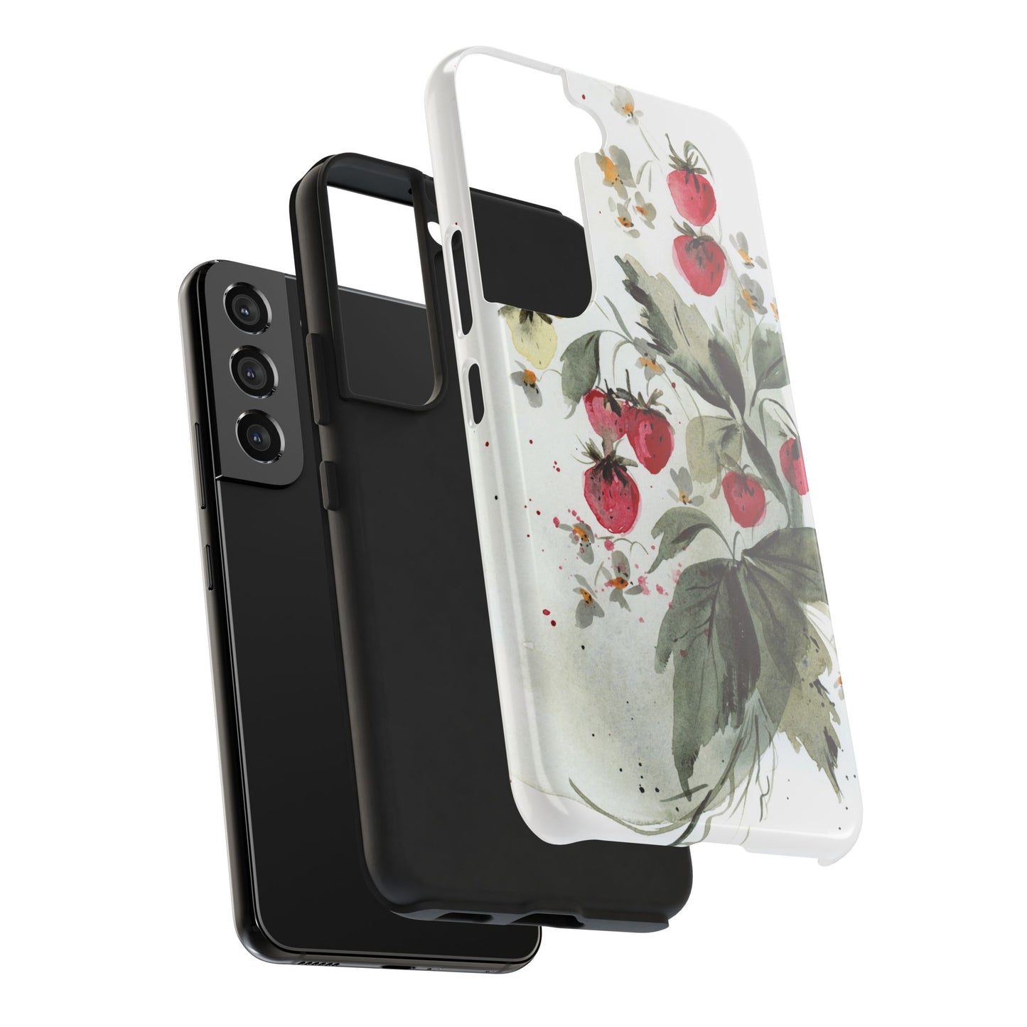 Floral Strawberry Tough Phone Case - Stylish Protection for Nature Lovers
