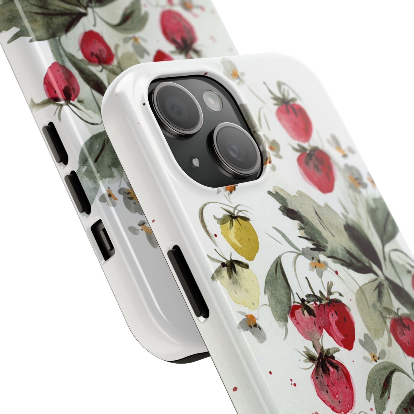 Floral Strawberry Tough Phone Case - Stylish Protection for Nature Lovers