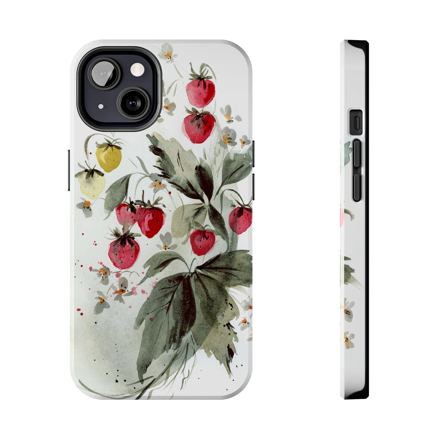Floral Strawberry Tough Phone Case - Stylish Protection for Nature Lovers