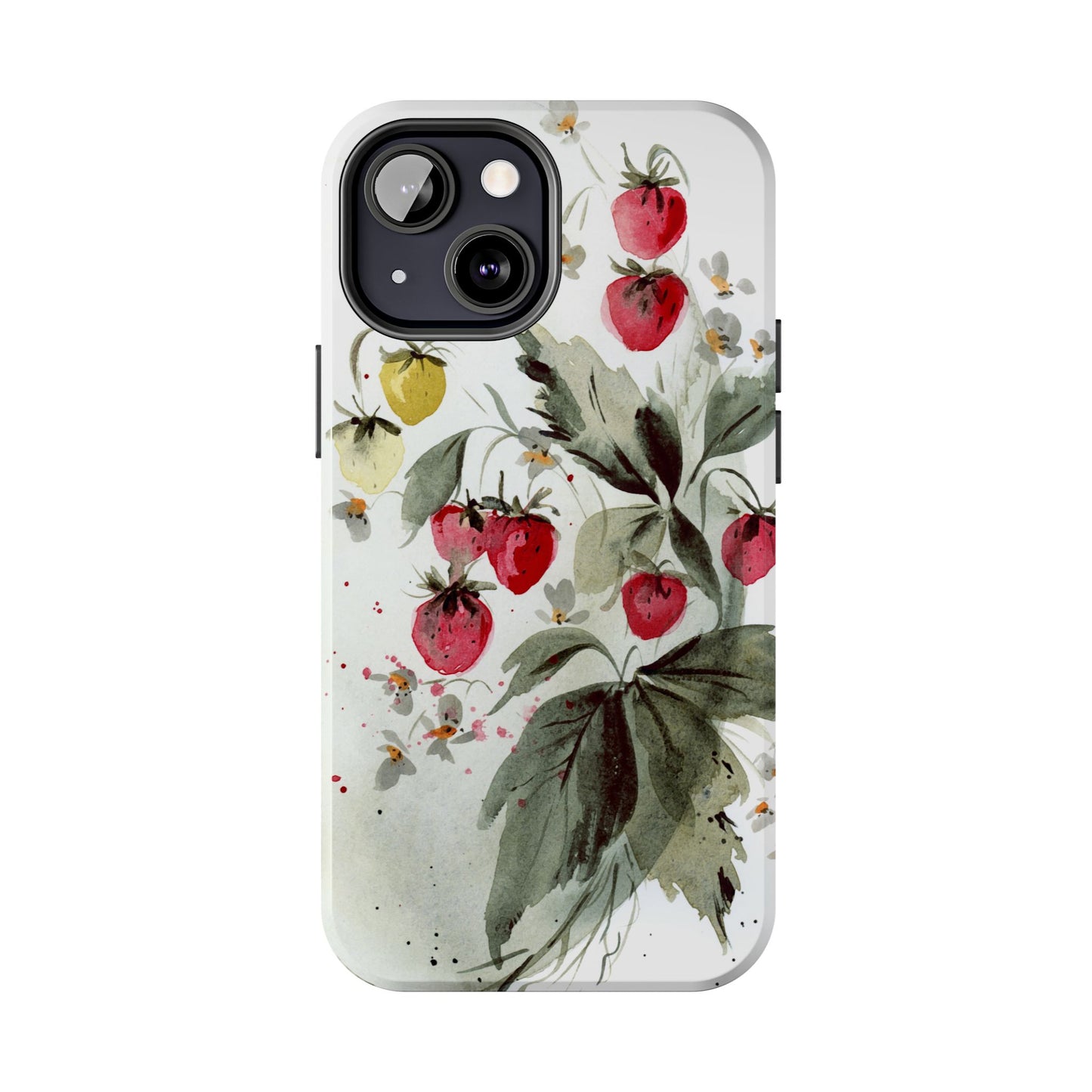 Floral Strawberry Tough Phone Case - Stylish Protection for Nature Lovers