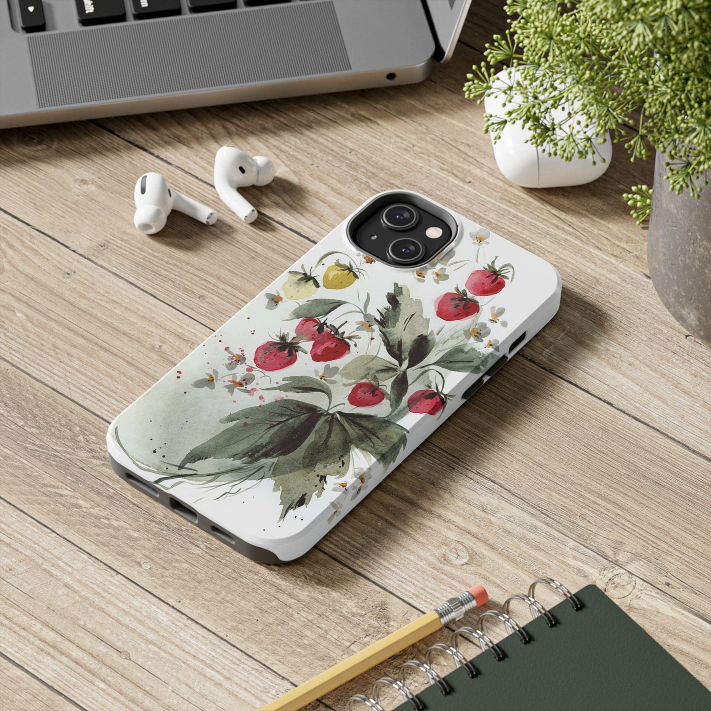 Floral Strawberry Tough Phone Case - Stylish Protection for Nature Lovers
