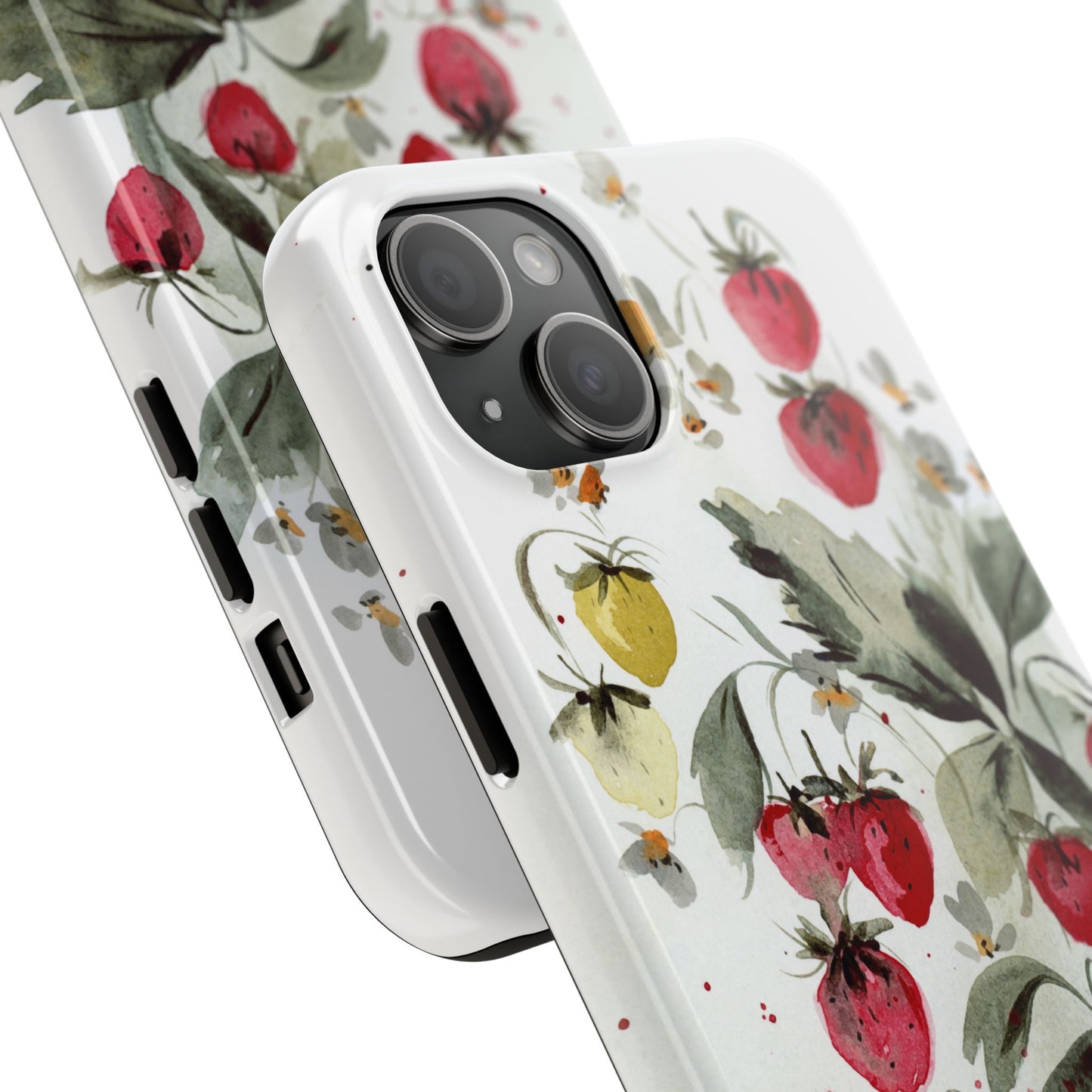 Floral Strawberry Tough Phone Case - Stylish Protection for Nature Lovers
