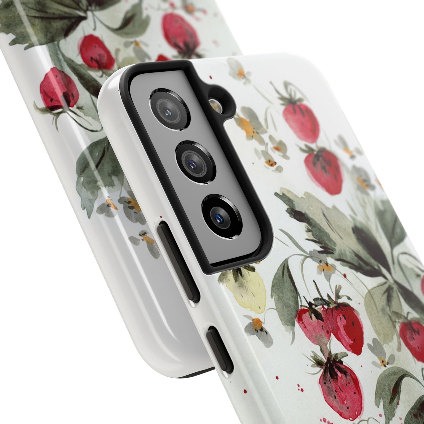 Floral Strawberry Tough Phone Case - Stylish Protection for Nature Lovers