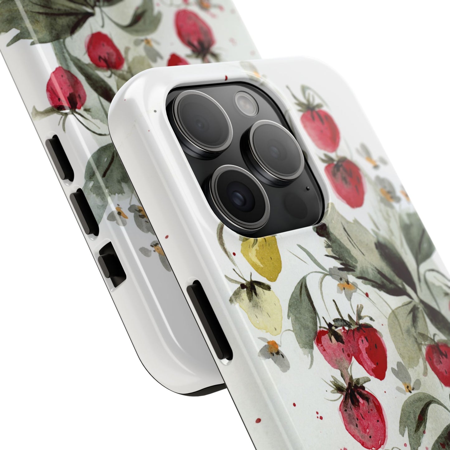 Floral Strawberry Tough Phone Case - Stylish Protection for Nature Lovers