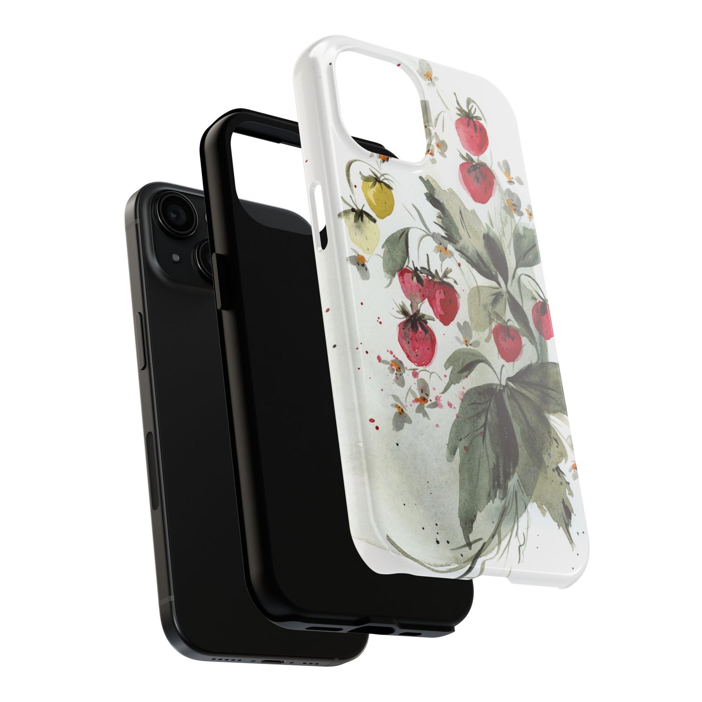Floral Strawberry Tough Phone Case - Stylish Protection for Nature Lovers