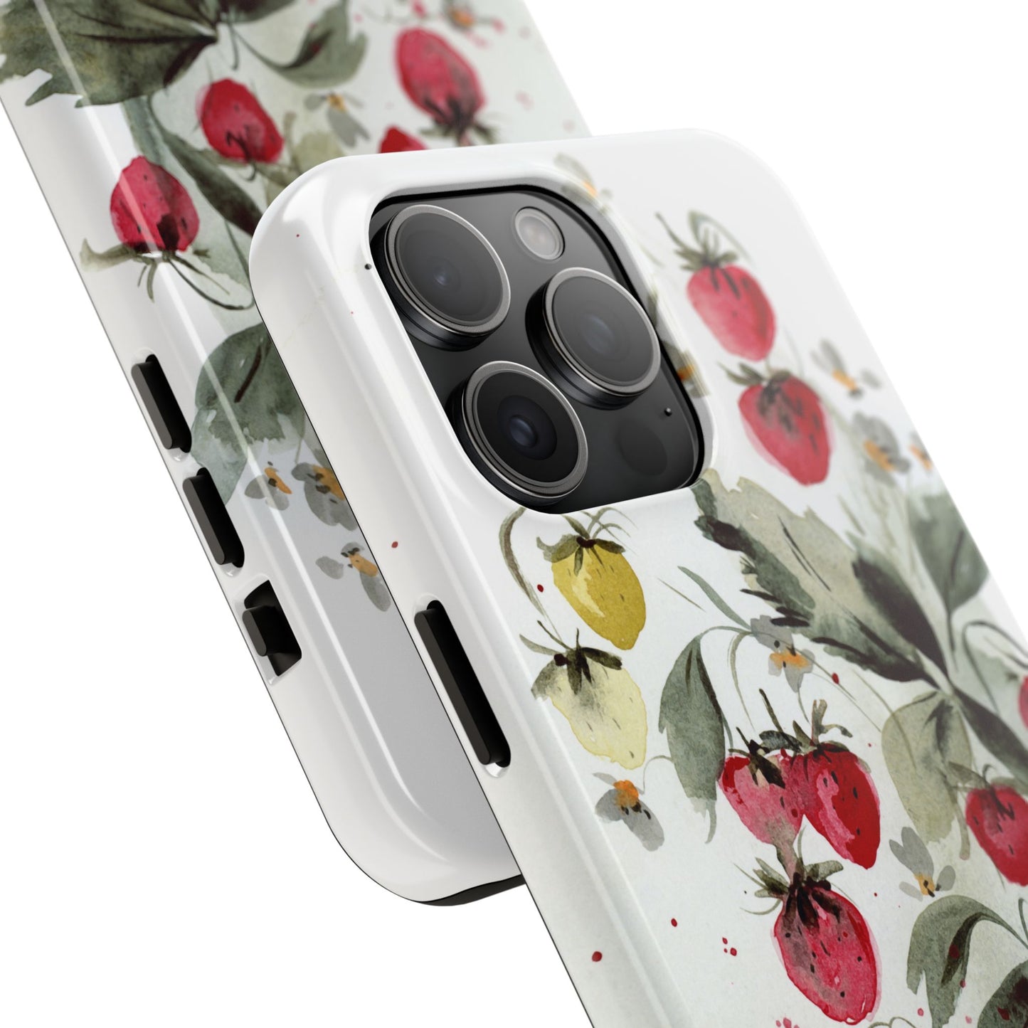Floral Strawberry Tough Phone Case - Stylish Protection for Nature Lovers