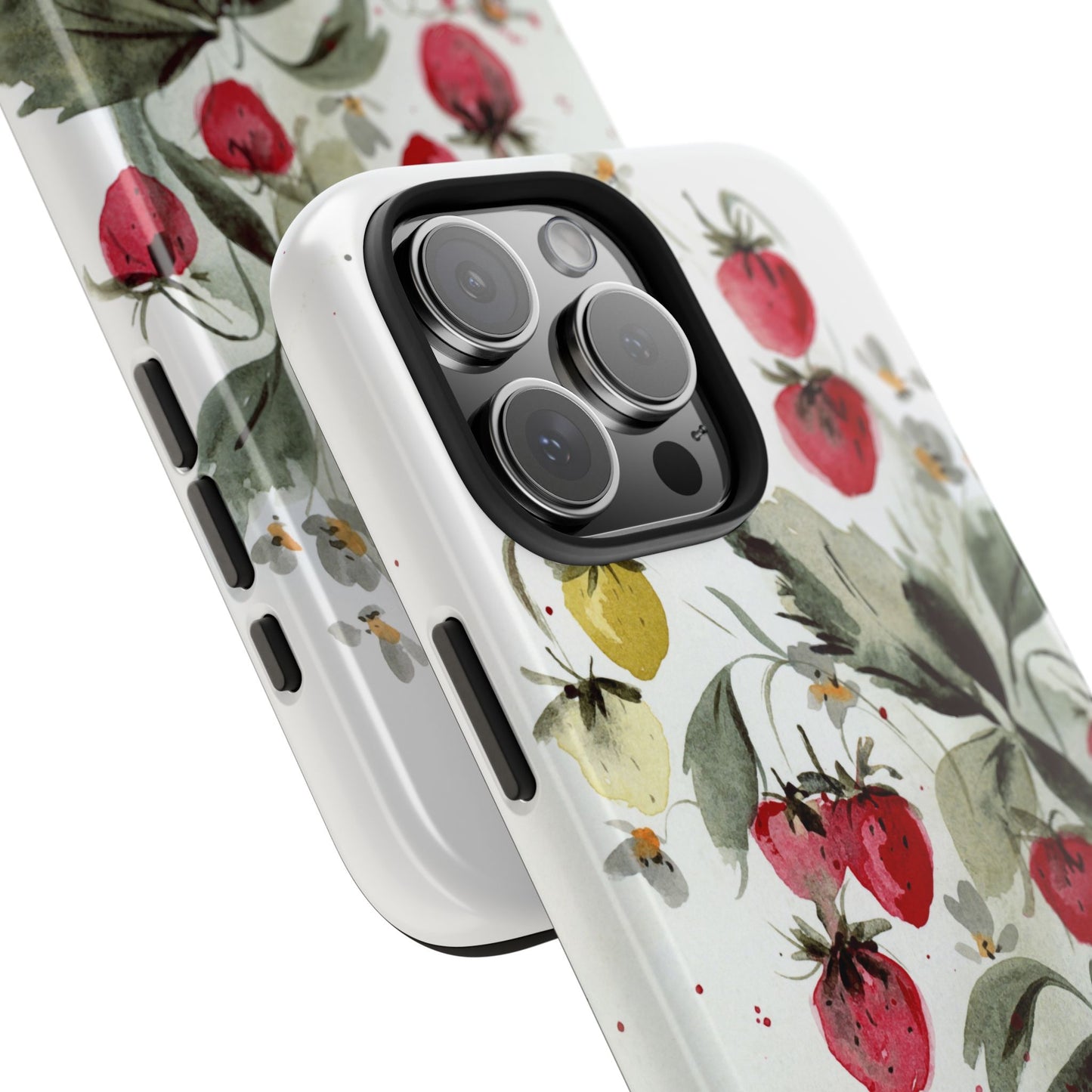 Floral Strawberry Tough Phone Case - Stylish Protection for Nature Lovers