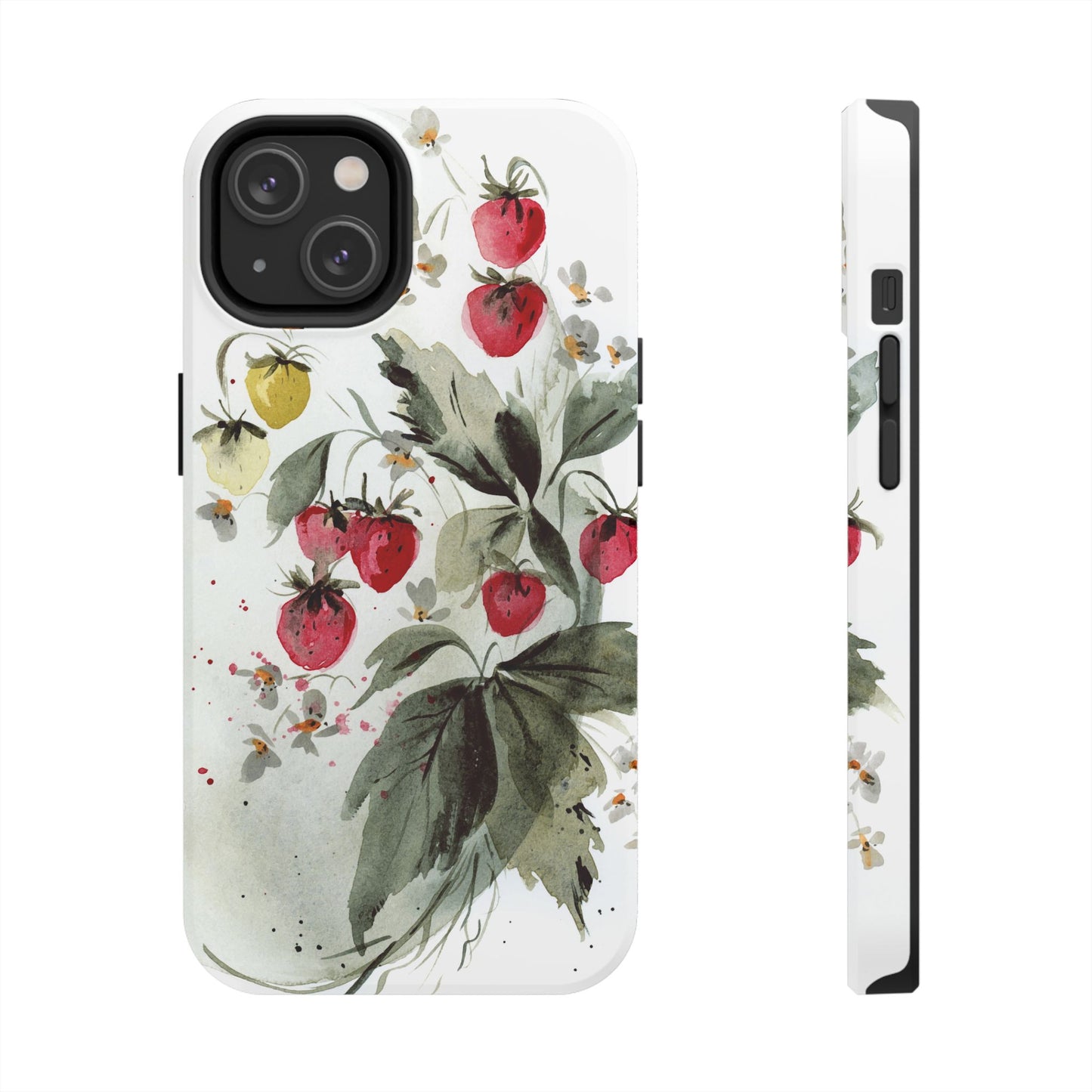 Floral Strawberry Tough Phone Case - Stylish Protection for Nature Lovers