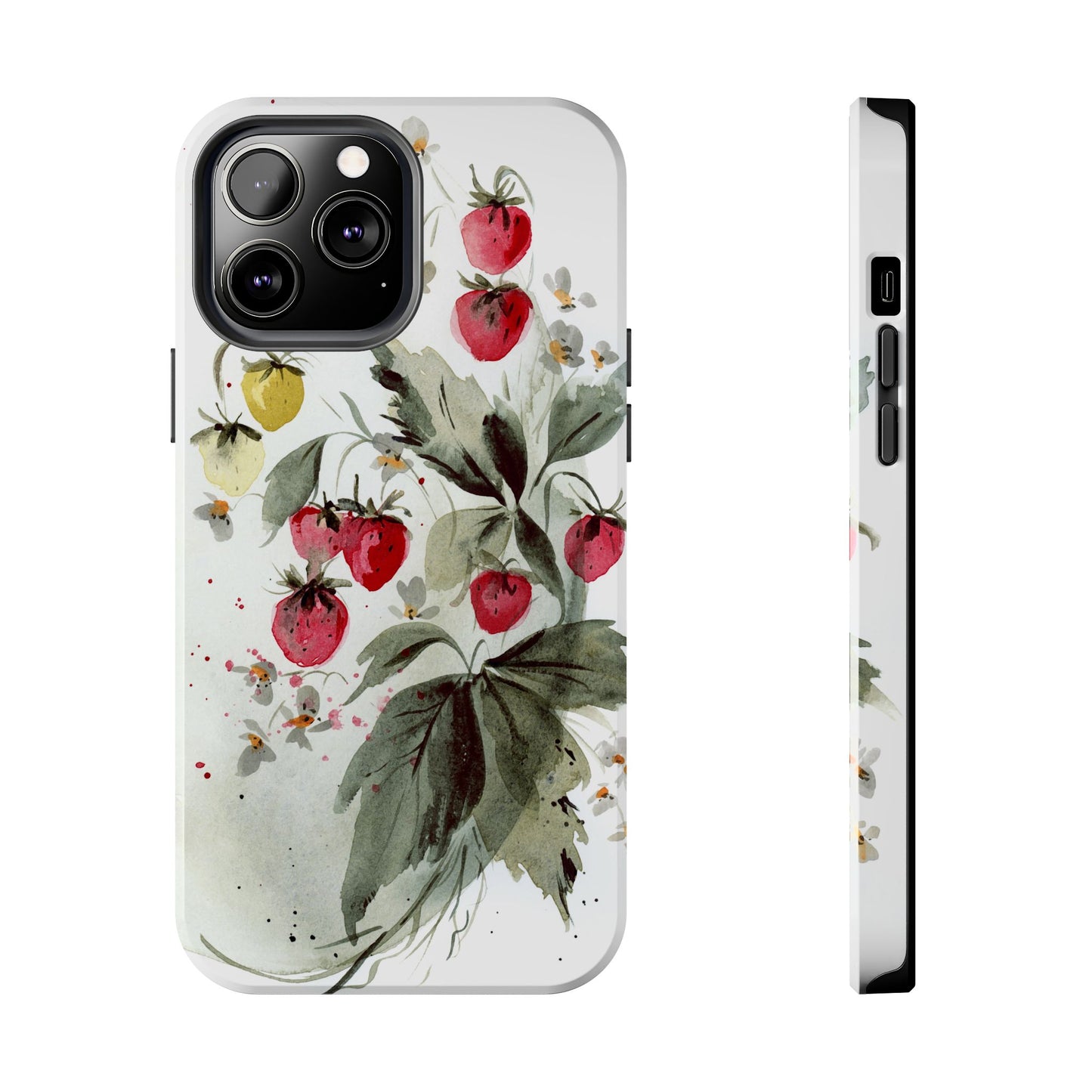 Floral Strawberry Tough Phone Case - Stylish Protection for Nature Lovers