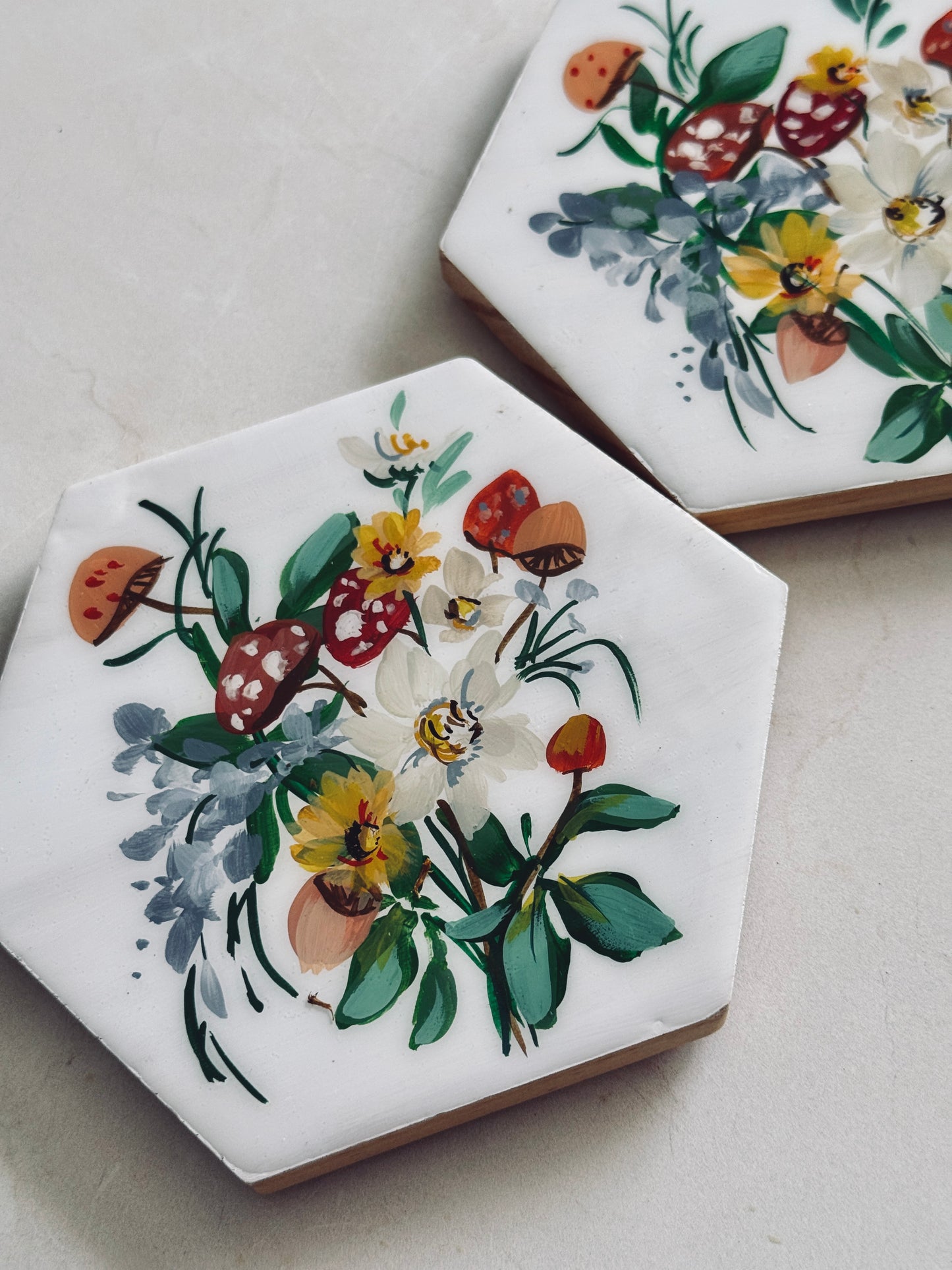 Mushroom Floral Coaster Set
