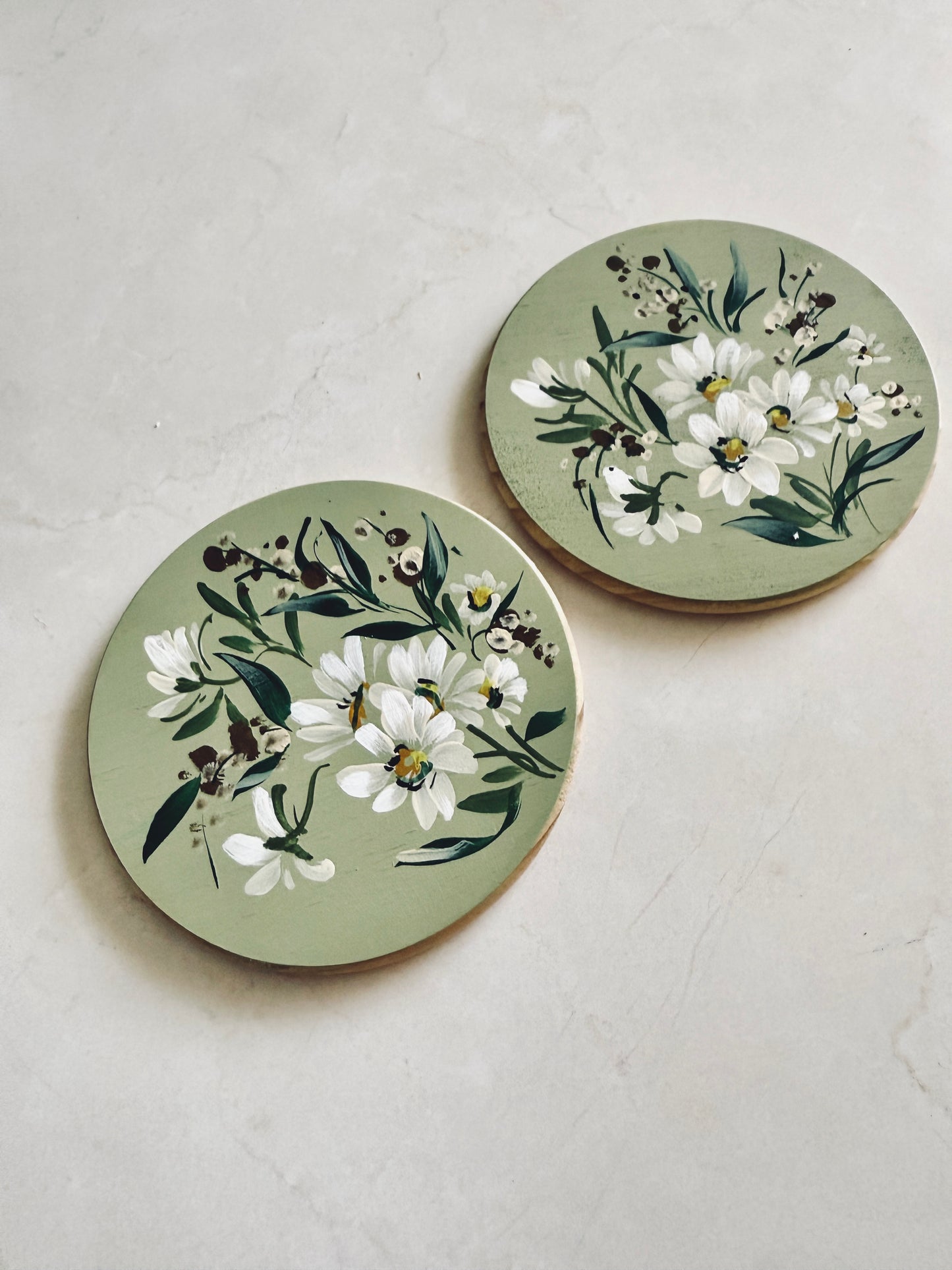 Sage Daisy Coaster Set Round