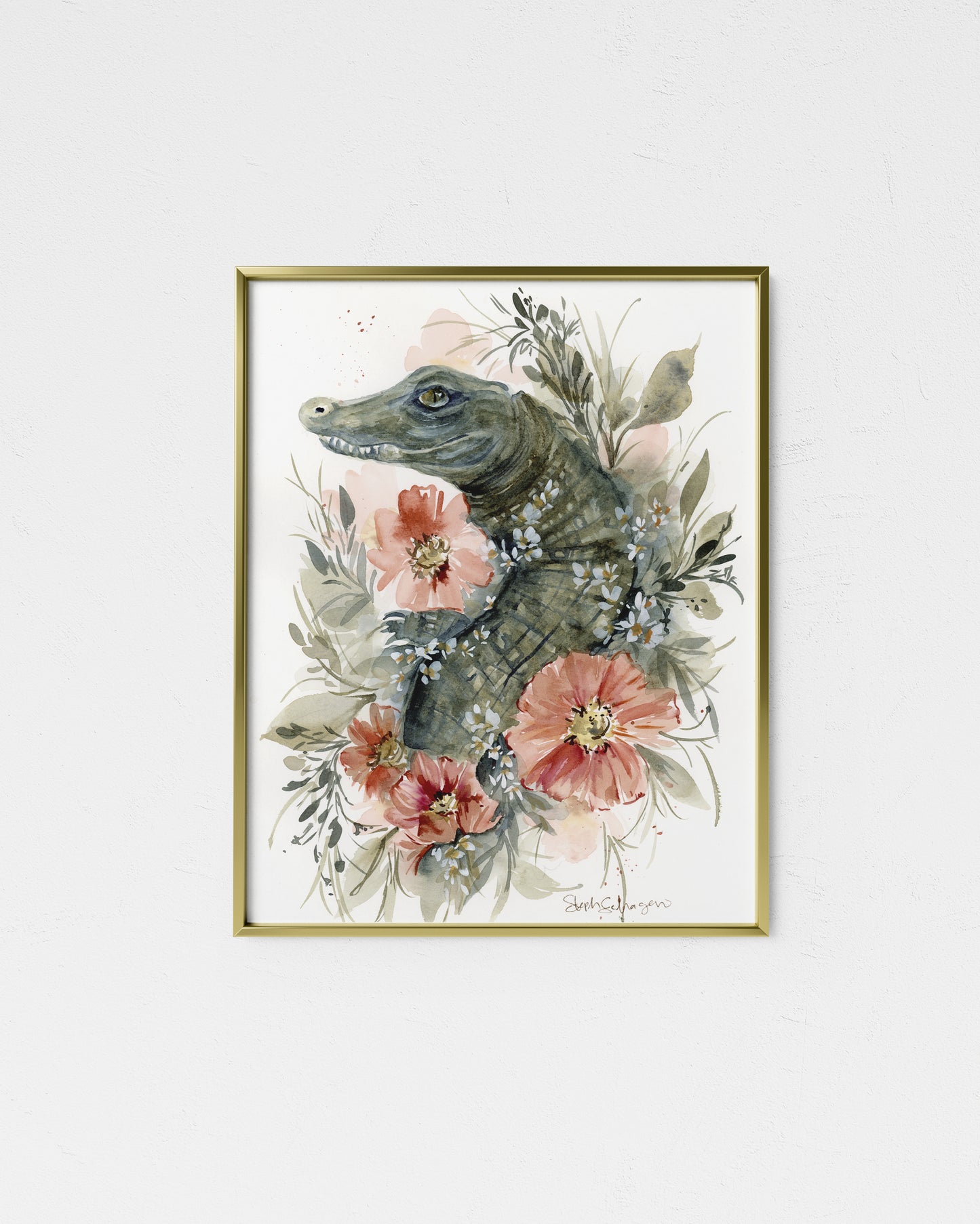 Baby Alligator in Flower Bed Giclee Print