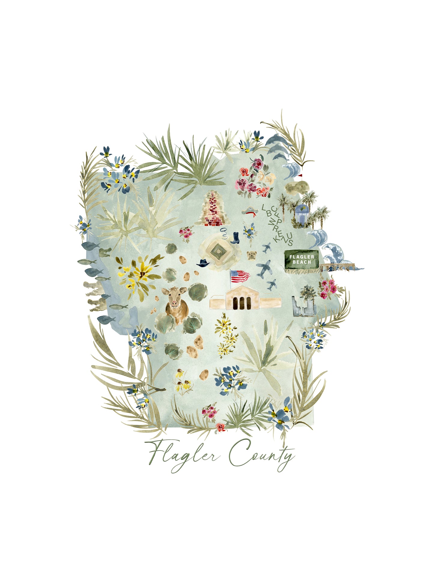 Flagler County Map Giclee Print
