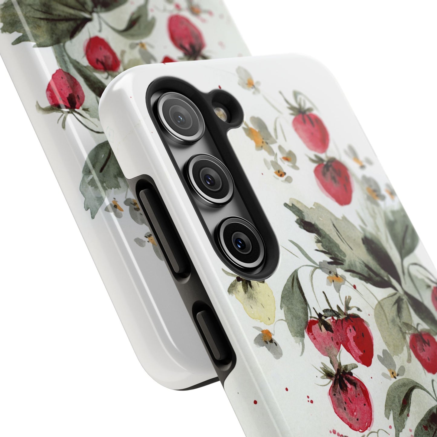 Floral Strawberry Tough Phone Case - Stylish Protection for Nature Lovers