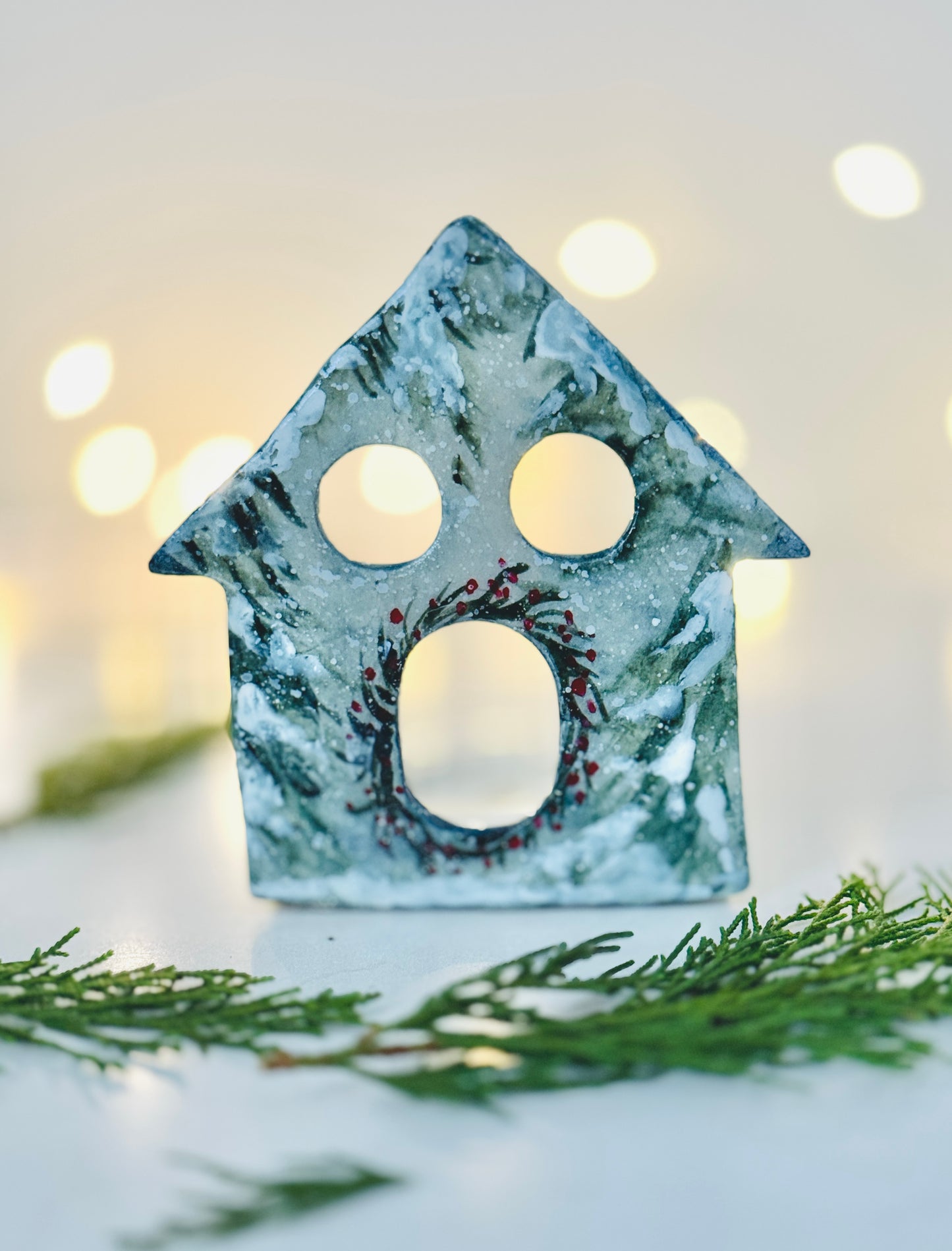 Merry Wreath Holiday House Luminary