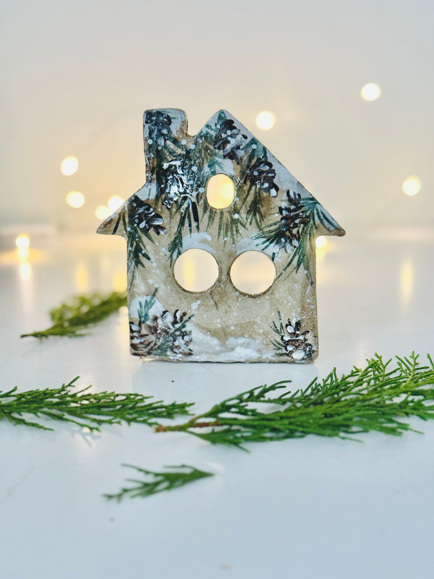 Snowy Pine Cones Holiday House Luminary