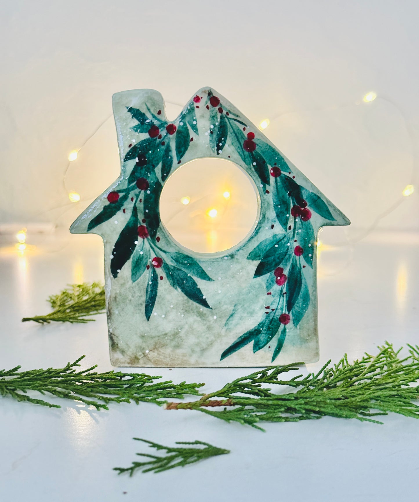 Festive Greenery Holiday House Luminary