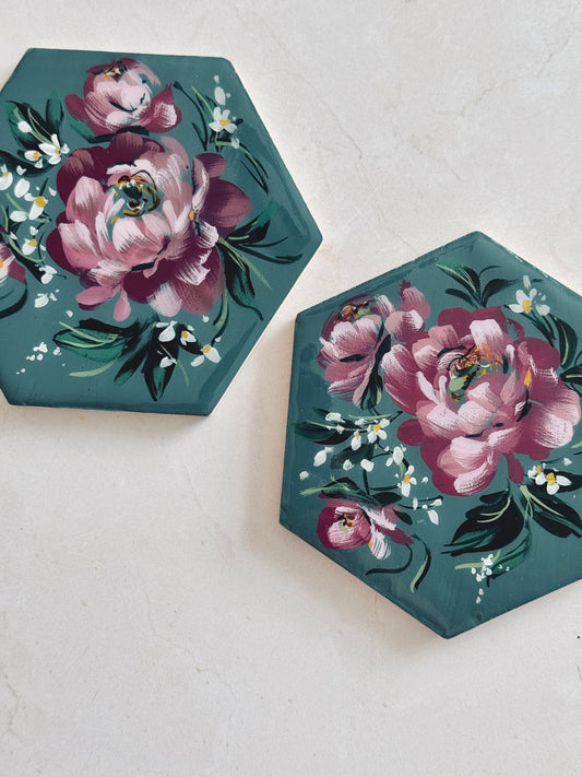 Pink Floral Coaster Set