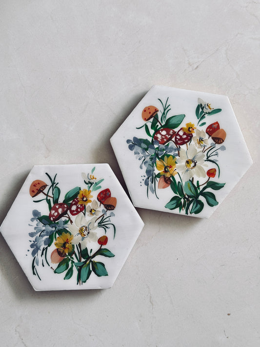 Mushroom Floral Coaster Set