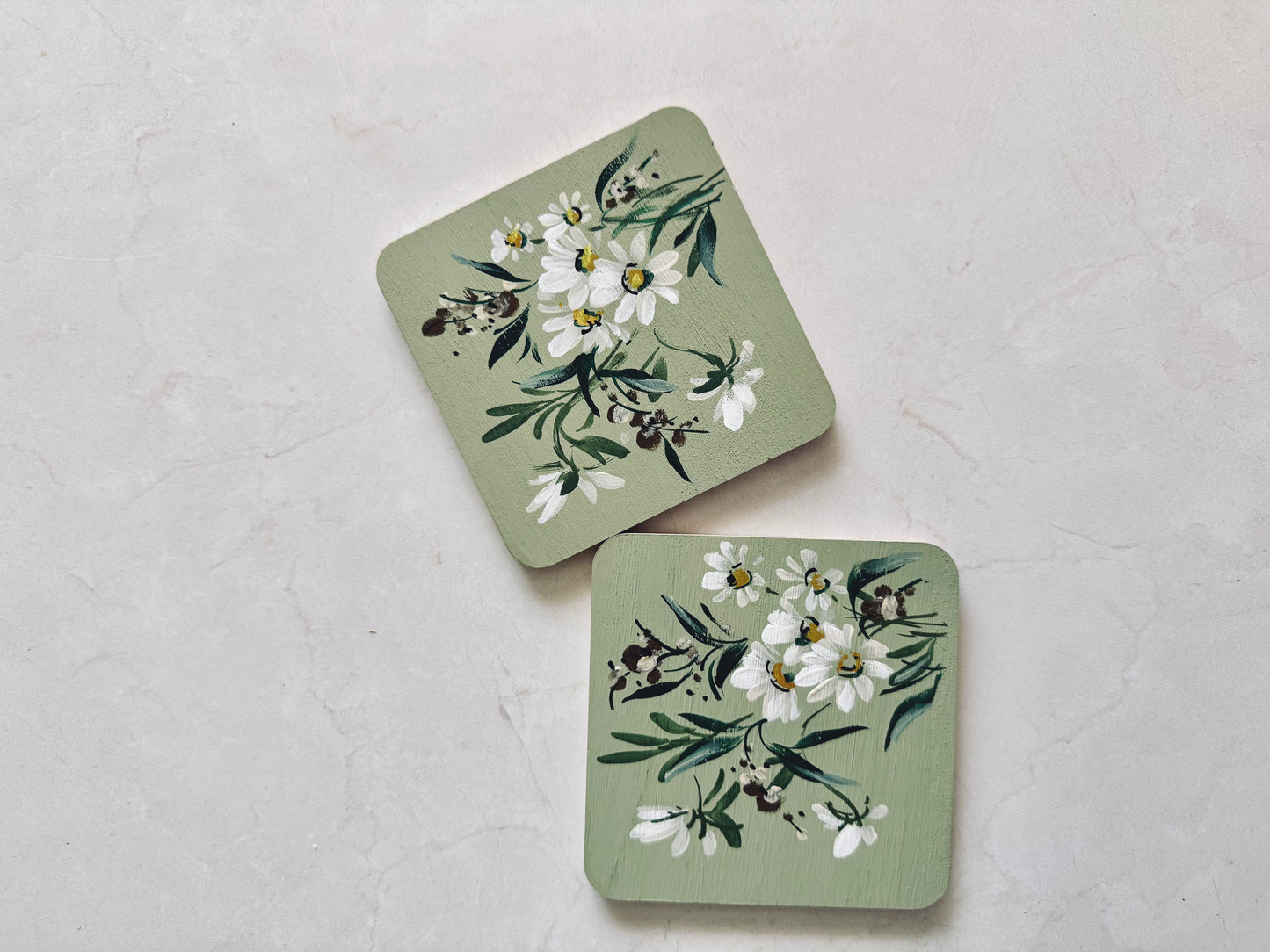 Sage Daisy Coaster Set Square