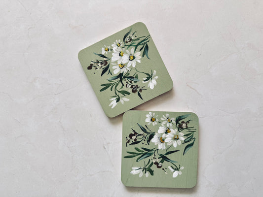 Sage Daisy Coaster Set Square
