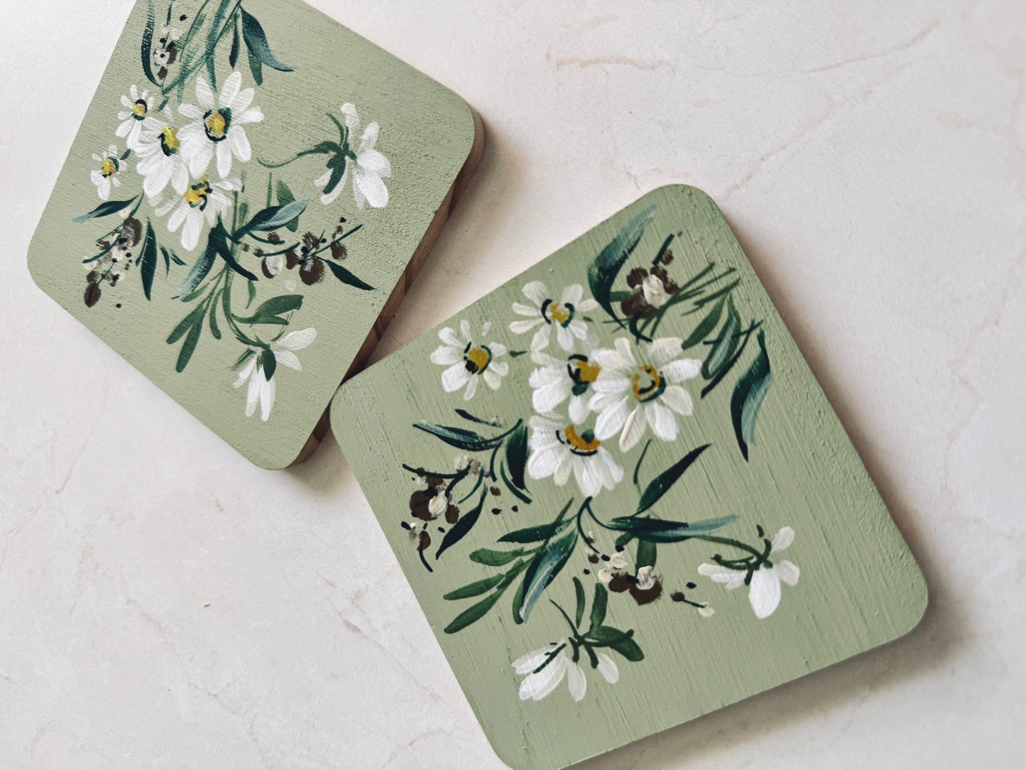 Sage Daisy Coaster Set Square