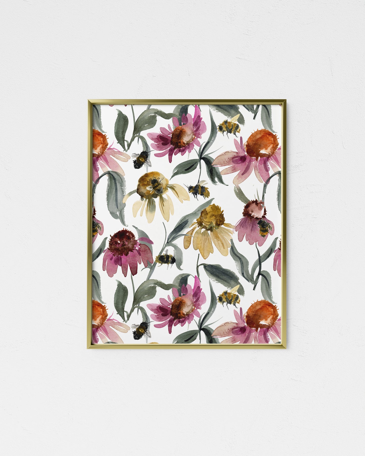 Bumblebees & Echinacea Giclee Print